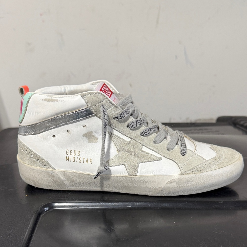 Golden Goose White and Gray Mid Star Sneakers